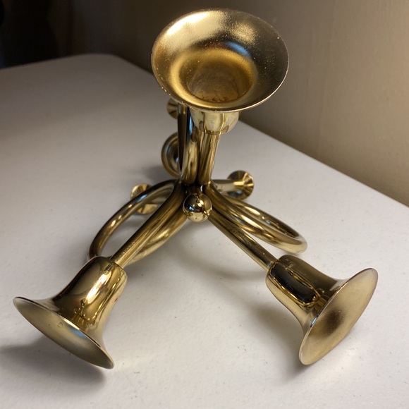Brass Triple Horn Candlestick Holder - Picture 5 of 8